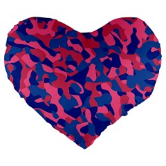 Blue and Pink Camouflage Pattern Large 19  Premium Flano Heart Shape Cushions