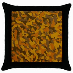 Brown And Orange Camouflage Throw Pillow Case (black) by SpinnyChairDesigns