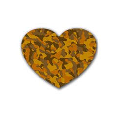 Brown And Orange Camouflage Rubber Coaster (heart)  by SpinnyChairDesigns