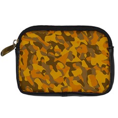 Brown And Orange Camouflage Digital Camera Leather Case by SpinnyChairDesigns