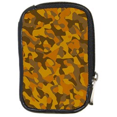 Brown And Orange Camouflage Compact Camera Leather Case by SpinnyChairDesigns