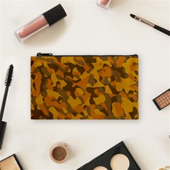 Brown And Orange Camouflage Cosmetic Bag (small) by SpinnyChairDesigns