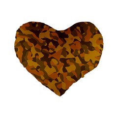 Brown And Orange Camouflage Standard 16  Premium Heart Shape Cushions by SpinnyChairDesigns