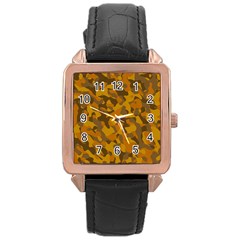 Brown And Orange Camouflage Rose Gold Leather Watch  by SpinnyChairDesigns