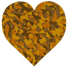 Brown And Orange Camouflage Wooden Puzzle Heart by SpinnyChairDesigns