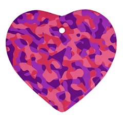 Pink And Purple Camouflage Ornament (heart) by SpinnyChairDesigns