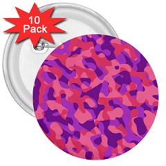 Pink And Purple Camouflage 3  Buttons (10 Pack)  by SpinnyChairDesigns