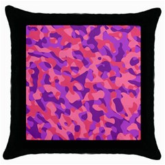 Pink And Purple Camouflage Throw Pillow Case (black) by SpinnyChairDesigns