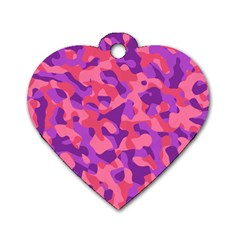 Pink And Purple Camouflage Dog Tag Heart (one Side) by SpinnyChairDesigns