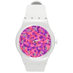 Pink And Purple Camouflage Round Plastic Sport Watch (m) by SpinnyChairDesigns