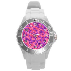 Pink And Purple Camouflage Round Plastic Sport Watch (l) by SpinnyChairDesigns