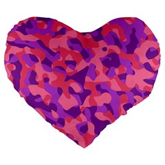 Pink And Purple Camouflage Large 19  Premium Flano Heart Shape Cushions by SpinnyChairDesigns