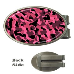 Black And Pink Camouflage Pattern Money Clips (oval)  by SpinnyChairDesigns