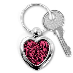 Black And Pink Camouflage Pattern Key Chain (heart) by SpinnyChairDesigns