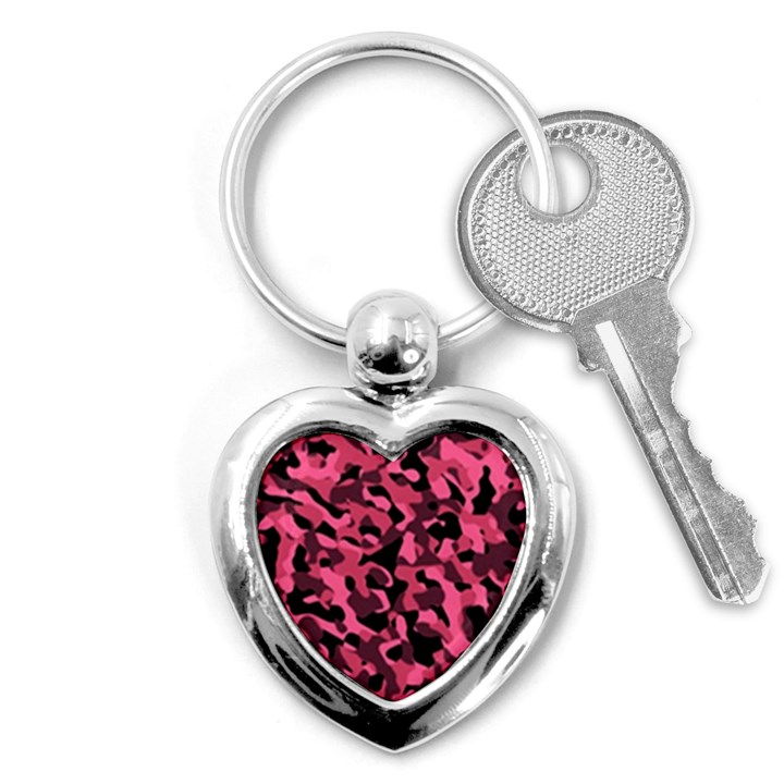 Black and Pink Camouflage Pattern Key Chain (Heart)