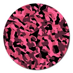 Black And Pink Camouflage Pattern Magnet 5  (round) by SpinnyChairDesigns