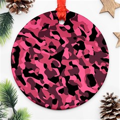 Black And Pink Camouflage Pattern Round Ornament (two Sides) by SpinnyChairDesigns