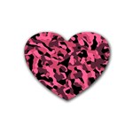 Black and Pink Camouflage Pattern Heart Coaster (4 pack)  Front