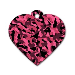 Black And Pink Camouflage Pattern Dog Tag Heart (one Side)