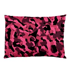 Black And Pink Camouflage Pattern Pillow Case by SpinnyChairDesigns