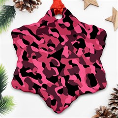 Black And Pink Camouflage Pattern Ornament (snowflake) by SpinnyChairDesigns