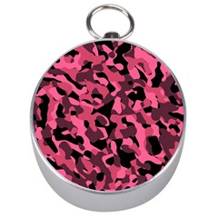 Black And Pink Camouflage Pattern Silver Compasses by SpinnyChairDesigns