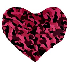 Black And Pink Camouflage Pattern Large 19  Premium Flano Heart Shape Cushions