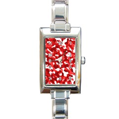 Red And White Camouflage Pattern Rectangle Italian Charm Watch by SpinnyChairDesigns