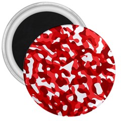 Red And White Camouflage Pattern 3  Magnets by SpinnyChairDesigns