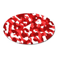 Red And White Camouflage Pattern Oval Magnet by SpinnyChairDesigns