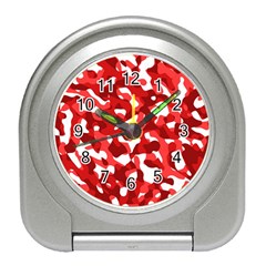 Red And White Camouflage Pattern Travel Alarm Clock by SpinnyChairDesigns