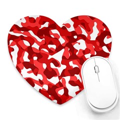 Red And White Camouflage Pattern Heart Mousepads by SpinnyChairDesigns