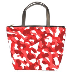 Red And White Camouflage Pattern Bucket Bag by SpinnyChairDesigns