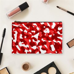 Red And White Camouflage Pattern Cosmetic Bag (medium) by SpinnyChairDesigns