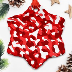 Red And White Camouflage Pattern Ornament (snowflake) by SpinnyChairDesigns