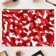 Red And White Camouflage Pattern Cosmetic Bag (xxxl) by SpinnyChairDesigns