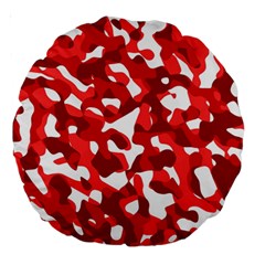 Red And White Camouflage Pattern Large 18  Premium Round Cushions by SpinnyChairDesigns