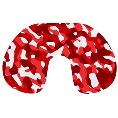 Red And White Camouflage Pattern Travel Neck Pillow by SpinnyChairDesigns