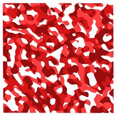 Red And White Camouflage Pattern Wooden Puzzle Square by SpinnyChairDesigns