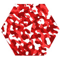 Red And White Camouflage Pattern Wooden Puzzle Hexagon by SpinnyChairDesigns