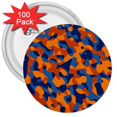 Blue And Orange Camouflage Pattern 3  Buttons (100 Pack)  by SpinnyChairDesigns