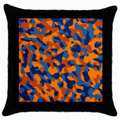 Blue And Orange Camouflage Pattern Throw Pillow Case (black) by SpinnyChairDesigns