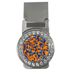 Blue And Orange Camouflage Pattern Money Clips (cz)  by SpinnyChairDesigns