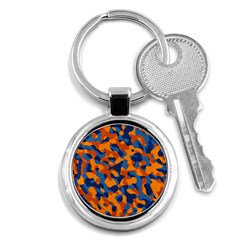 Blue And Orange Camouflage Pattern Key Chain (round) by SpinnyChairDesigns