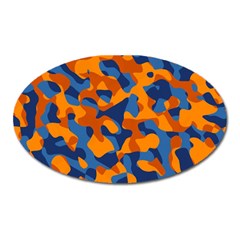 Blue And Orange Camouflage Pattern Oval Magnet by SpinnyChairDesigns