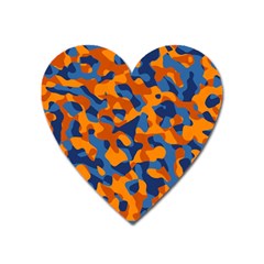 Blue And Orange Camouflage Pattern Heart Magnet by SpinnyChairDesigns