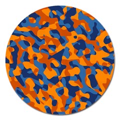 Blue And Orange Camouflage Pattern Magnet 5  (round) by SpinnyChairDesigns