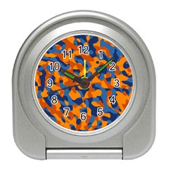 Blue And Orange Camouflage Pattern Travel Alarm Clock by SpinnyChairDesigns