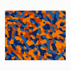 Blue And Orange Camouflage Pattern Small Glasses Cloth by SpinnyChairDesigns