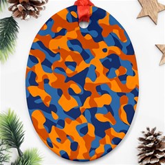 Blue And Orange Camouflage Pattern Oval Ornament (two Sides) by SpinnyChairDesigns